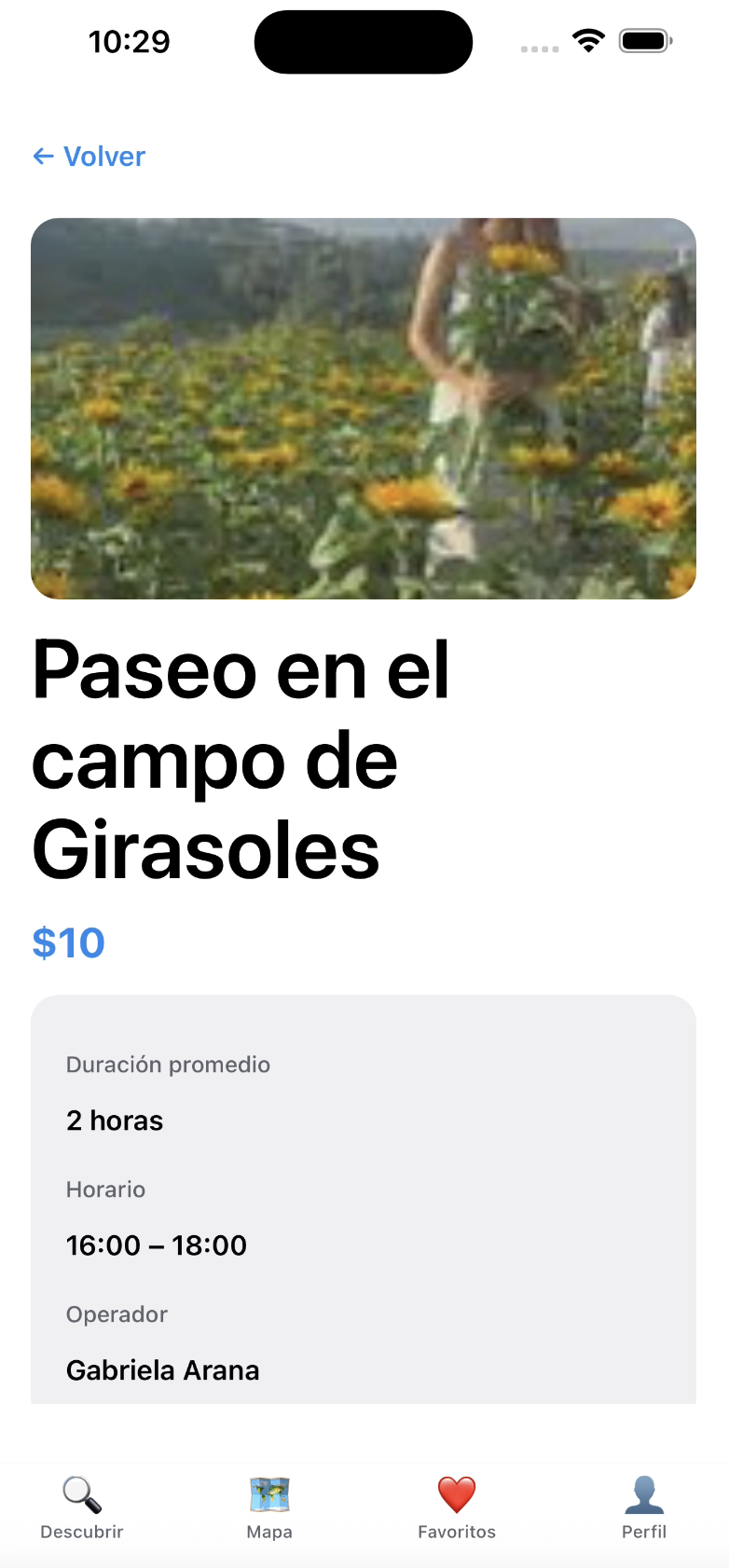Detalle de una actividad turística